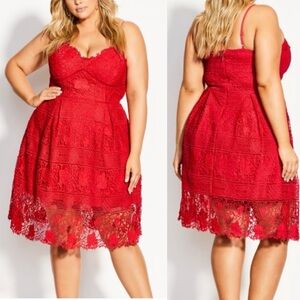 City Chic Red Love Lace Passion Dress Size 18 NWT